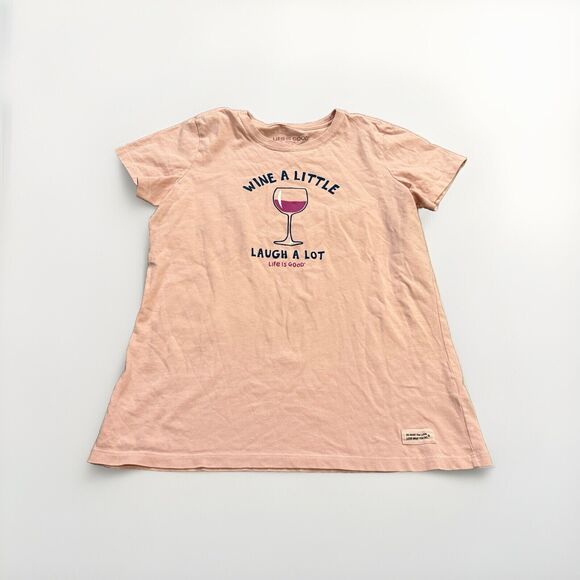 Life is Good Womens Peach Crusher Tee Wine A Little Laugh A Lot T-Shirt Size M - Picture 1 of 7